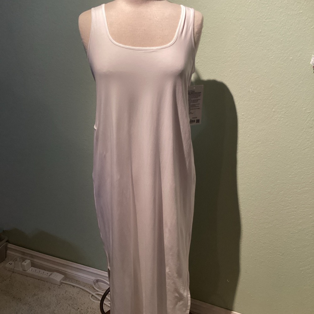 Lululemon Athleisure White Pima Cotton Open Back Side Slits Long Dress Sz 10 New